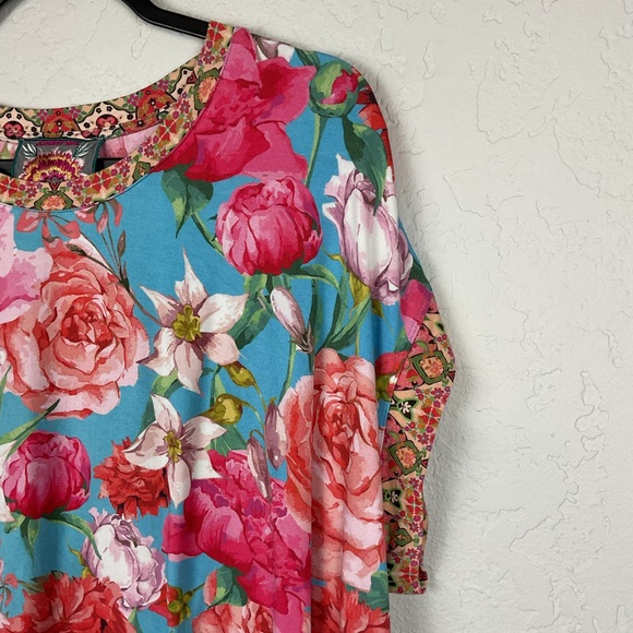 Johnny Was Pink Rose Relaxed Short Sleeve Tee Size XXL - Picture 3 of 7